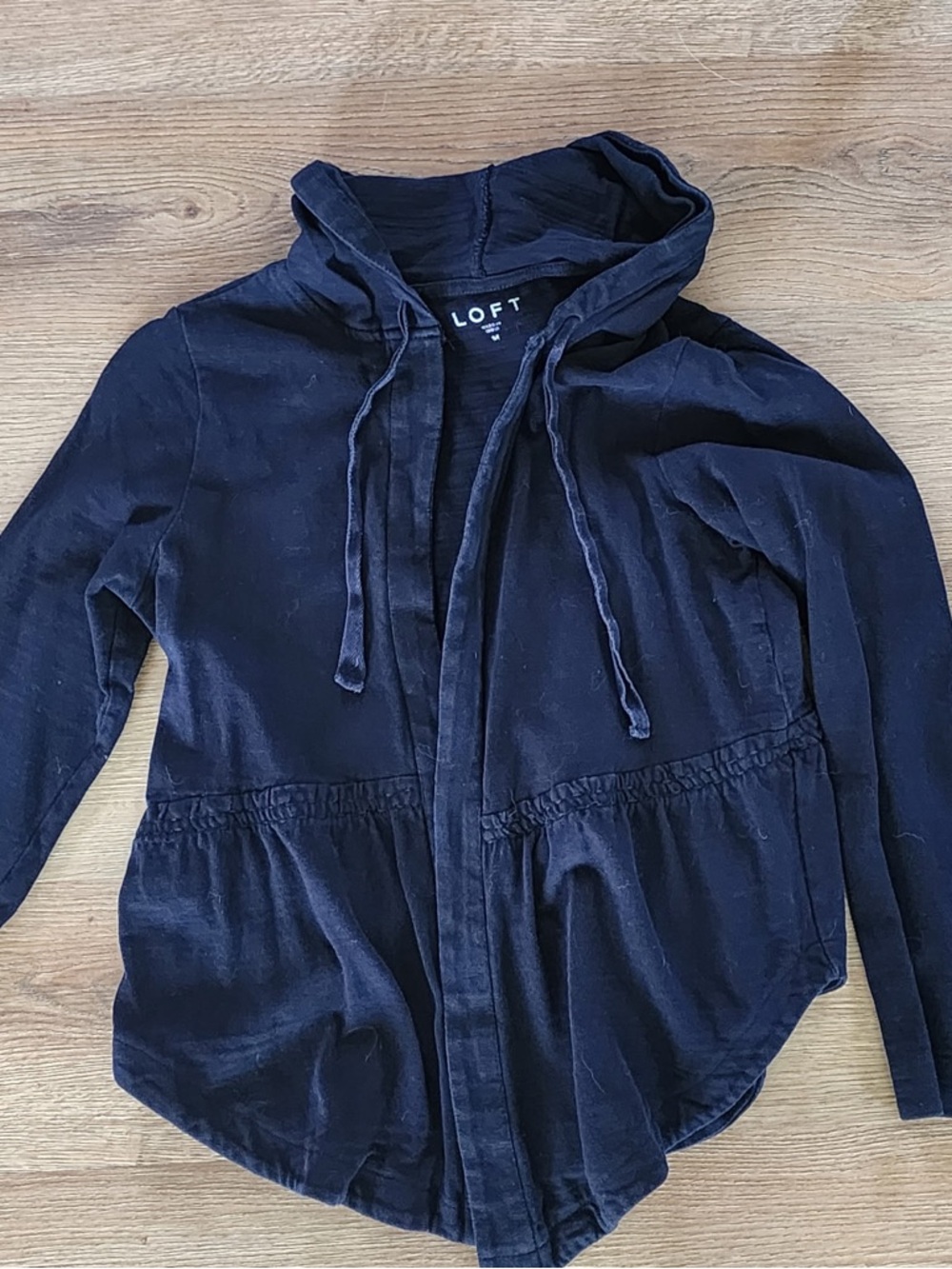 LOFT Black Knit Hooded Open Cardigan